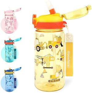 wooshwa Gourde Enfant avec Paille, Pour Garçons, Anti-Fuite, Étanche, 600 ml Bouteille Enfant sans BPA, Verrouillage Sécurisé, Bouteilles d'eau pour Maternelle l'école Sport, Excavatrice