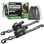 Rhino USA Retractable Ratchet Tie Down Straps (2PK) - 540kg Guaranteed Max Break Strength, Includes (2) Ultimate 2.5 cm x 3 m Autoretract Tie Downs with Padded Handles - Grey