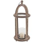 Deco 79 Reclaimed Wood Beaded Pillar Lantern, 13" x 10" x 29", Brown