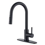 Tohlar Black Kitchen Faucets with Pull Down Sprayer Single Handle Kitchen Faucet, Modern Stainless Steel Kitchen Sink Faucet with Deck Plate