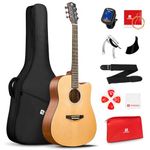 Vangoa Acoustic Guitar Beginner Kit for Adult Full Size Cutaway Acustica Guitarra Starter 41 Inch Guitar Natural Bundle Set with Bag Strap Tuner Capo Pickguard Pick, Right Hand