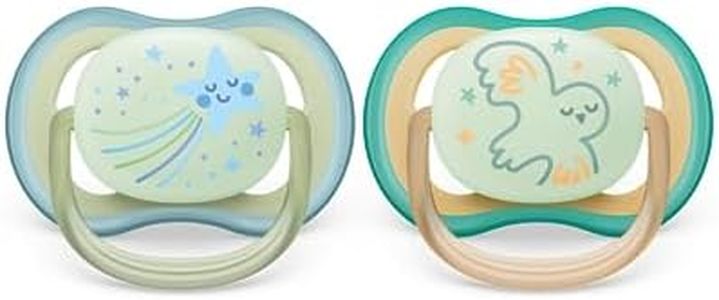 Philips Avent Ultra Air Soother: 2 chupetes ligeros y transpirables que brillan en la oscuridad para bebés de 0 a 6 meses, sin BPA y con funda de transporte esterilizadora (modelo SCF376/18)