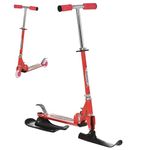 Qaba Snow Scooter, 2 in 1 Design Adjustable Height Scooter Snow Sled for Kids Aged Over 7 Years Old, Kids Sled Ski Scooter with Wheels Blades, Red