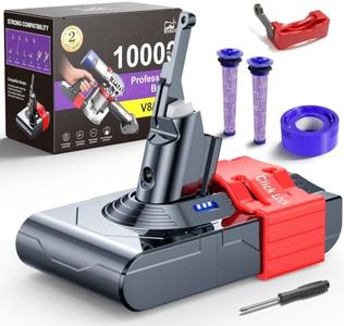EVSUO 10000mAh 21.6V Battery Replacement for Dyson V8, 65 Min Runtime, Compatible with SV10 V8 Animal Absolute Motorhead Fluffy Carbon Fiber Car+Boat, Tool-Free Swap Clip & Switch Lock, 2-Yr Warranty