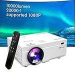 Projector 10000 Lumens Portable Video Projector, 200“ Screen Full HD 1080P Enhanced Mini Movie Projector, Compatible with HDMI USB Smartphone TV Stick PC for Outdoor/Home Projection