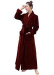 Hellomamma Long Bath Robe for Womens Plush Soft Fleece Bathrobes Nightgown Ladies Pajamas Sleepwear Housecoat Wine Red