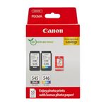 Canon Ink & Paper Multipack - PG-545/CL-546 Genuine Printer Ink Cartridges 2 Pack (1 x Black, 1 x Colour) & 4x6 Photo Paper (50 x Sheets) - Compatible with PIXMA TR, IP, MG, MX, TS