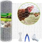 Chicken Wire Mesh,400mm x 5m Galvanized Hexagonal Fencing Wire,Lightweight Chicken Wire Mesh with a Cutting Pliers,Cotton Gloves and 50 Pieces Nylon Ties,for Animal Poultry Fence Gardening Netting