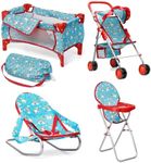 fash n kolor 4 Piece Baby Doll Play Set Flower Design Includes - Foldable Pack N Play, Baby Doll Stroller, Baby Doll High Chair, Infant Seat, Fits Up to 18'' Doll (Unicorn)