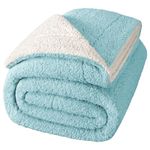 Exclusivo Mezcla Queen Size Reversible Sherpa Fleece Blanket, Soft Plush Blanket for Bed Sofa, Thick Warm Fluffy Blankets for All Season, 230x230 CM, Light Blue/Ivory