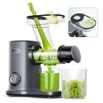 AMZCHEF Compact Cold Press Juicer Machine - Extracteur De Jus with 50mm Large Feed Chute and Tray, Masticating Juicer with 8 Section Spiral Auger, Quiet Motor Slow Juicer for Vegs and Fruits-Grey