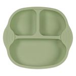 YELONA Baby Plates for Feeding with 4 Strong Suction Cups,Silicone Toddler Plates with Deep Divided for Kids to Feed Themselves,Dish Washer & Micro-Wave Oven Safe- (Olive Green,Pack of 1)