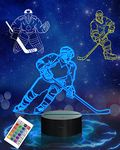 FULLOSUN Ice Hockey Player Night Light, 3D Optical Hologram Bedside Lamp (3 Patterns) with 16 Colors Changing Remote Control and Dimmable Function, Cool Sports Fan Christmas Birthday Gift for Boy Children Home Decor