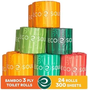 ECO SOUL Bamboo Toilet Paper 3 Ply 24 Mega Rolls = 48 Regular Rolls | Eco Friendly Septic Safe Organic Bath Tissues Sustainable Toilet Paper Compostable - FSC Certified