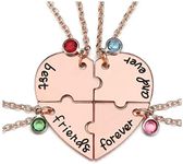 JSDDE Alloy Rhinestone Best Friends Forever and Ever BFF Necklace Engraved Puzzle Friendship Pendant Necklaces (Rose Gold-4pcs/set)