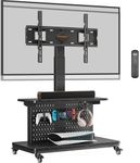 Perlegear Motorized Mobile TV Stand on Wheels, Electric Height Adjustable TV Cart for 32-80″ TVs up to 100 lbs, Rolling TV Stand with Remote Control, 4 Height Memory, ±35° Swivel with Pegboard Storage