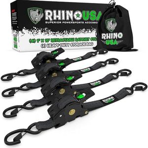 Fascette per cavi retrattili a cricchetto (confezione da 4): resistenza massima alla rottura di 540 kg, incluse (4) fascette per cavi retrattili automatiche da 2.5cm x 3m con maniglie imbottite-Nero