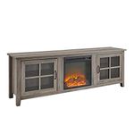 Walker Edison Furniture Company 70" Farmhouse Wood Fireplace TV Stand with Glass Doors - Grey Wash