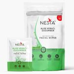 Nesta Individually Packed Cucumber & Aloe-Vera Facial Wet Wipes for Women & Men; Clears Dirt, Gives Fresh & Glowing Skin ; Alcohol Free, No Artificial Fragrance (5 Packets x 10 Wipes = 50 Wipes)