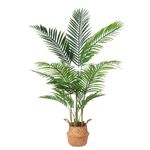 Ferrgoal Artificial Areca Palm Plants 4.6Ft Fake Dypsis Lutescens Tree with 15 Trunks in Pot and Woven Seagrass Belly Basket Tropical Faux Plant for Home Indoor Outdoor Office