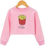 XLXUXU Girl Crop Top for Kids Long Sleeve Sweatshirts Print Funny Letters Fashion Pullover T-Shirt,Pink-Friends