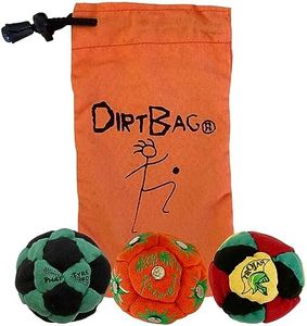 DIRTBAG Lover Footbag Hacky Sack 3-Pack with Pouch, Includes Three Original and Unique Premium Quality Hand Sewn Footbags and Carry Pouch. (Green/Black, Orange, Rasta, Orange Pouch)