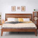 Acacia Emery Bed Frame with High Headboard Solid Wood Platform Bed, Scandinavian Signature High Headboard Wood Bed Compatible with All Mattress Types, 30 Mins Assembly, Queen Bed Frames, Walnut