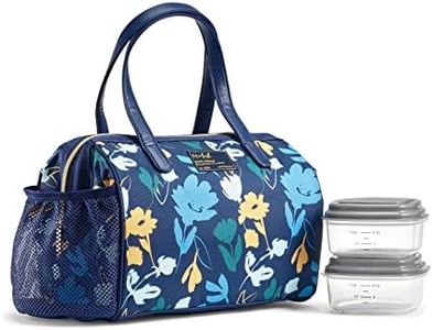 Fit + Fresh Cloverdale Insulated Lunch Bag, Cooler Bag, Lunch Bag for Women with 2 Food Containers, Reusable Lunch Box, Perfect for Work, School, Beach & More, Botanical Silo Navy