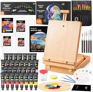 65 Pack Acrylic Paint Set, Shuttle Art Acrylic Painting Set with Wooden Easel, 30 Colors Acrylic Paint, Painting Canvas, Paint Brushes, Palettes, Art Painting Supplies for Kids Adults Beginner Artists