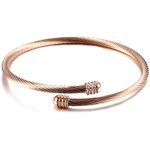 Jude Jewelers Stainless Steel Cable Wire Open Cuff Adjustable Size Bangle Bracelet, Medium, Metal, Cubic Zirconia