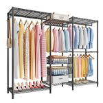 Wire Garment Rack,Heavy Duty Clothes Rack for Hanging Clothes,Large Size Armoire Storage Rack,Metal Clothing Rack with 4 Hanger Rod,4 Adjustable Large Shelves,2 Small Shelves and 2 deep basket