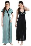 AV2 Women's Satin Solid Maxi Relaxed Nighty With Lace And Robe (1307Pistaf_Pista_Free Size)