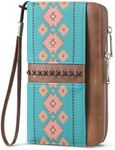 BOSTANTEN Wallets for Women Leather RFID Double Zipper Around Credit Card Holder Large Capacity Wristlet Clutch Wallet with Grip Hand Strap Green＆Brown Floral