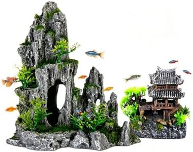 Extra Large Aquarium Decorations -Tall Fish Tank Castle, Japanese Aquarium Decor, Resin Aquarium Decor with Mountain View Stone-Large Fish Tank Decorations, Aquarium Centerpiece