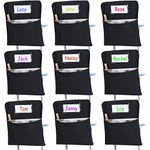 24 Pcs Small Chair Storage Pocket 14 Inch School Chair Bag Chairback Buddy Pocket Student Chair Pocket Chart Classroom Organizer with Name Tag for Primary School Chair up to 14'' Wide(Black)