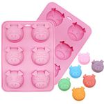 2Pcs 6 Cavity Pig Cake Mold, Piggy Baking Pan Silicone Chocolate Candy Gummy Fat Bomb Jello Shot Mold Mini Soap Crayon Beeswax Melt Mold Ice Cube Trays