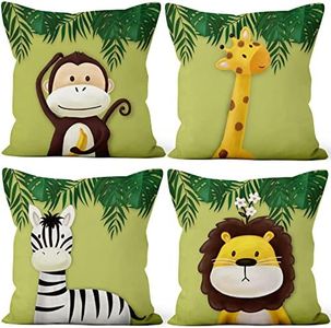 Aoihrraan Housses de Coussin 60x60cm Dessin Animé Animaux Taie d'oreiller Maison Décoratif Carré Lancer, Doux Court Taies avec Fermeture éclair Invisible pour Sofa Chambre à Coucher, Paquet de 4