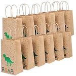 Belle Vous 24 Pack Paper Dinosaur Birthday Party Bags with Handle - Kids Dino Themed Pattern Party Favour, Goodie, Gift, Candy & Treat Loot Bag - Boys & Girls Baby Shower & Children Party Supplies