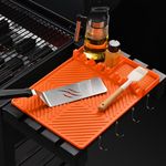 Silicone Grill Side Shelf Mat for Blackstone 3 in 1 BBQ Grill Pad Large Spatula Mat with Drip Pad Griddle Accessories for Outdoor Grill Kitchen Counter (Orange)