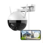 EZVIZ Security Camera Outdoor, 360° View, Human Detection, 256GB SD Card Storage, No Monthly Fee, Color Night Vision, 1080P FHD CCTV, Auto-Tracking, PTZ Camera WiFi, Alexa/Google, Light/Siren (C8C)