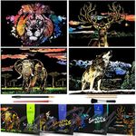 Scratch Art Rainbow Painting Paper Animal 16” x 11.2”, DIY Crafts Womens Hobbies Engraving Art Scratchboard for Adults & Boy, Birthday Gift Set: 4 Sheets (Lion/Elephant/Deer/Wolf)