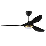 reiga 132cm Black Gold Smart Ceiling Fan with Dimmable LED Light App Remote Control, Modern 3 Blades, Silent Reversible DC Motor Fan for Living Room, Bedroom, Patio