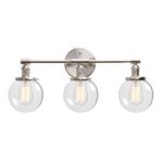 Phansthy Industrial Wall Lights, 3 Lights Wall Lamps with Switch, Hand Made Globe Clear Glass Shade Edison Bulb Lamps, E27 Socket Wall Sconce Fittings Vanity Mirror Light Fixtures (Brushed)