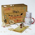 Personalised Christmas Eve Box with Lid, Reindeer Sleigh Wooden Gift Box, Crate, Gift Set For One Includes Mug & Bauble with Name, Hot Chocolate Stirrer, Candy Cane, Santa Letter, Reindeer Food