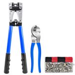 Voilamart Cable Crimping Tool Kit with Cable Cutter, 8 Sizes 100PCS Battery Copper Ring Terminals, 100PCS Heat Shrink Tubing Kit, Crimping Plier Set (6-50mm² AWG10-0) Wire Crimping Tool Crimpers Blue