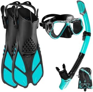 Snorkel Set with Fins for Adults, 180 Panoramic Diving with Camera Mount, Dry Top Snorkel and Dive Flippers Combo with Travel Bag for Snorkeling, Diving, Swimming