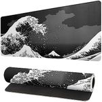 Siski Japanese Black Sea Wave Mouse Pad Large Gaming Mousepad Non-Slip Rubber Base Kanagawa Big Keyboard Mat Stitched Edges 31.5x11.8 Inch XL Desk Computer for Home Office and zzy3080mp2