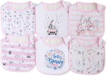 Maiwa 6 Pack Cotton Waterproof Baby Bibs for Girls for Drooling Eating Teething with Snaps，OEKO-TEX certified print