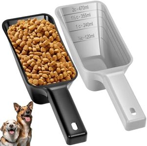 2 Cup Dog Food Scoop(2 Pack), Plastic Pet Food Scoop with Measuring Lines for Accurate Pet Food Portions,Dishwasher Safe (Black and Grey)