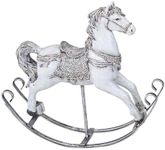 Formano Decorative Rocking Horse Winter Time Figurine 21 cm Nostalgic Christmas Decoration Detailed Metal Blades for Secure Stand